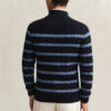Striped Cotton Cable Knit Half-Zip Sweater