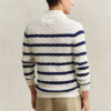 Striped Cotton Cable Knit Half-Zip Sweater