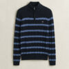 Striped Cotton Cable Knit Half-Zip Sweater