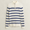 Striped Cotton Cable Knit Half-Zip Sweater