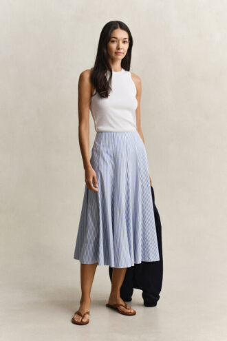 Striped Cotton Midi Skirt
