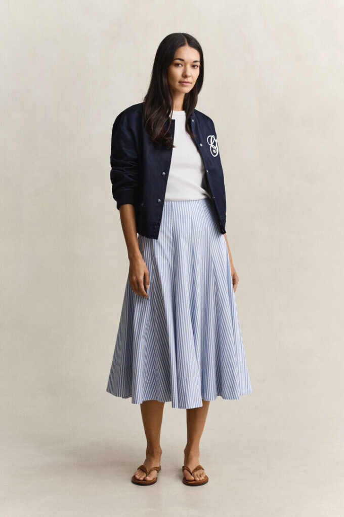 Striped Cotton Midi Skirt