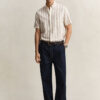 Striped Linen Blend Short Sleeve Shirt