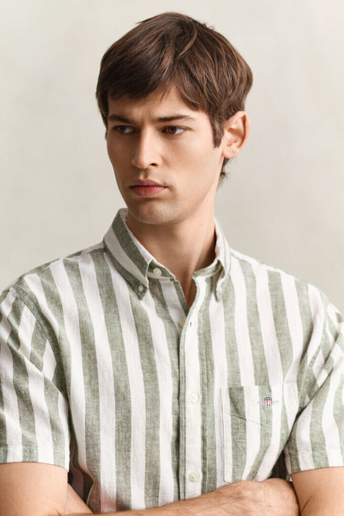 Striped Linen Blend Short Sleeve Shirt