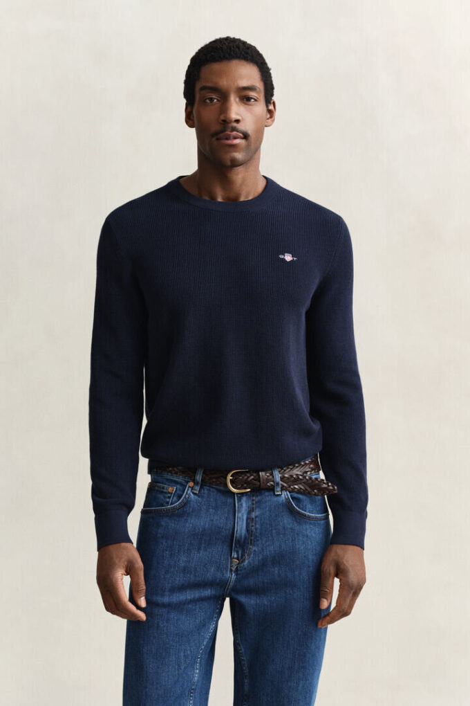 Textured Cotton Crew Neck Sweater