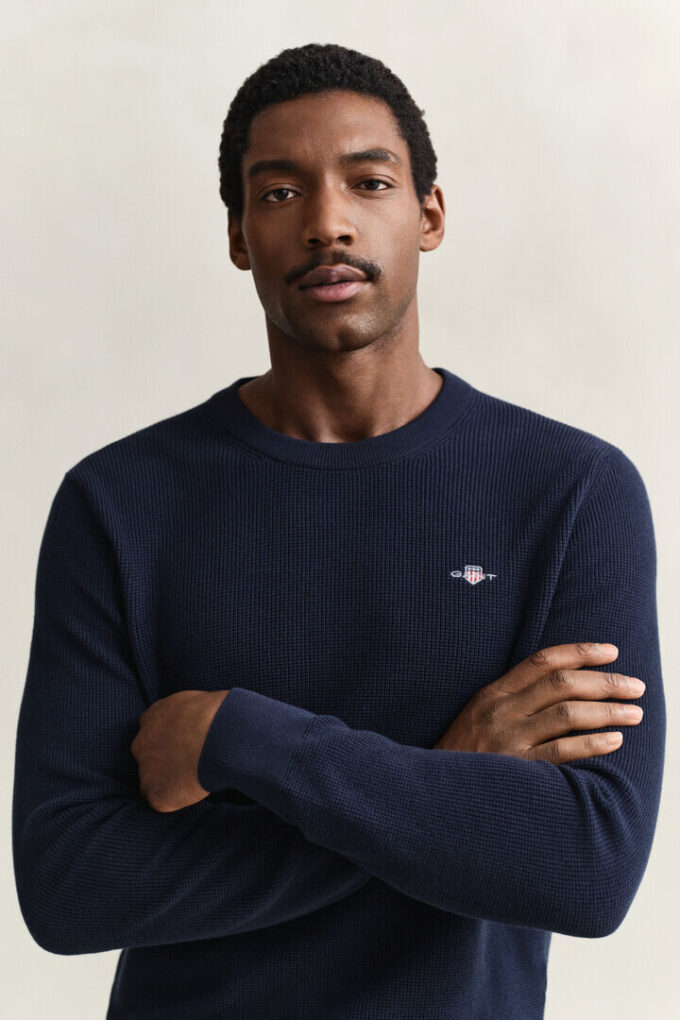 Textured Cotton Crew Neck Sweater