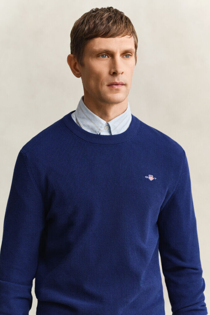 Textured Cotton Crew Neck Sweater