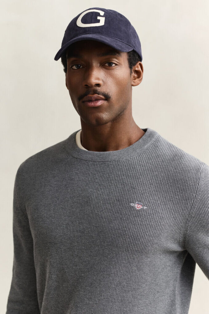 Textured Cotton Crew Neck Sweater