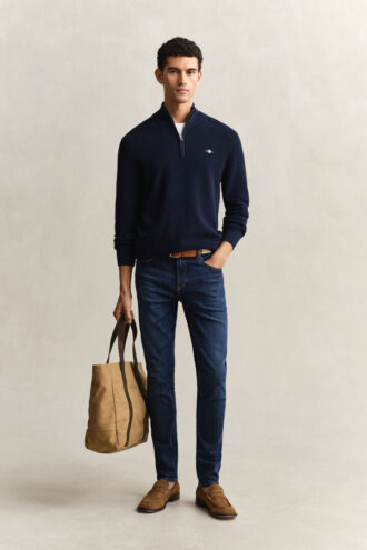 Textured Cotton Half-Zip Sweater
