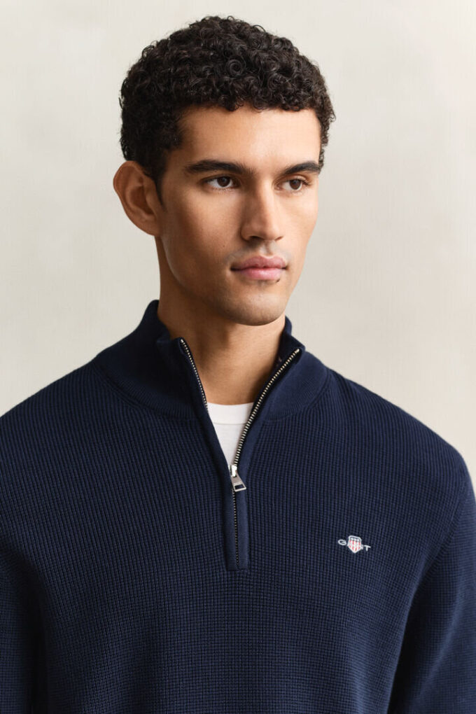 Textured Cotton Half-Zip Sweater