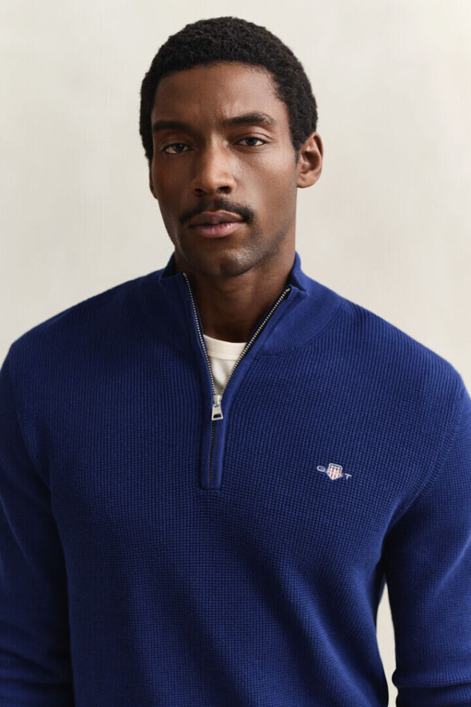 Textured Cotton Half-Zip Sweater