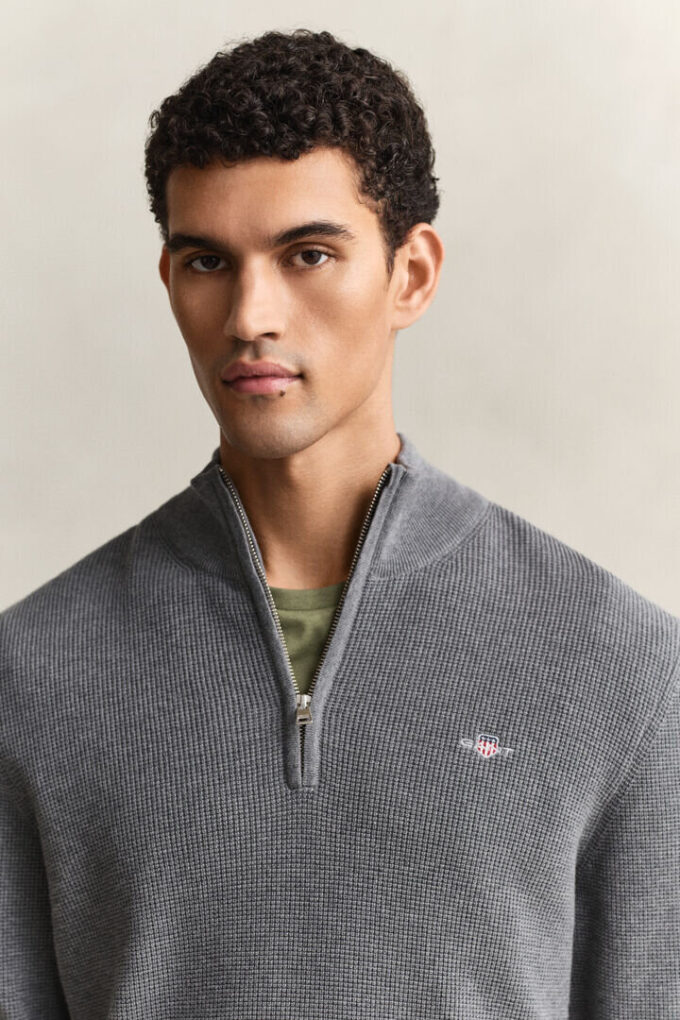 Textured Cotton Half-Zip Sweater