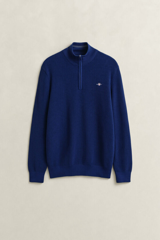 Textured Cotton Half-Zip Sweater
