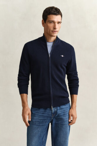 Textured Cotton Zip Cardigan