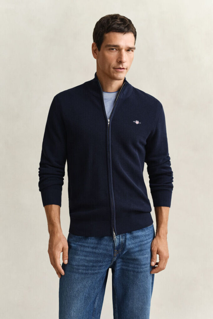 Textured Cotton Zip Cardigan