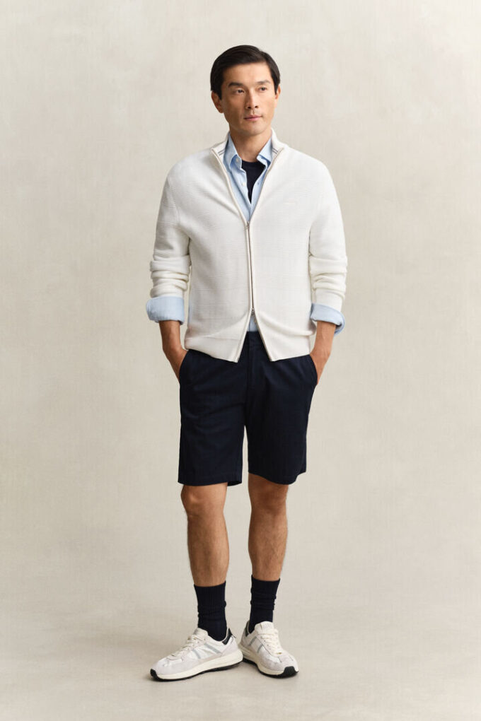 Textured Cotton Zip Cardigan