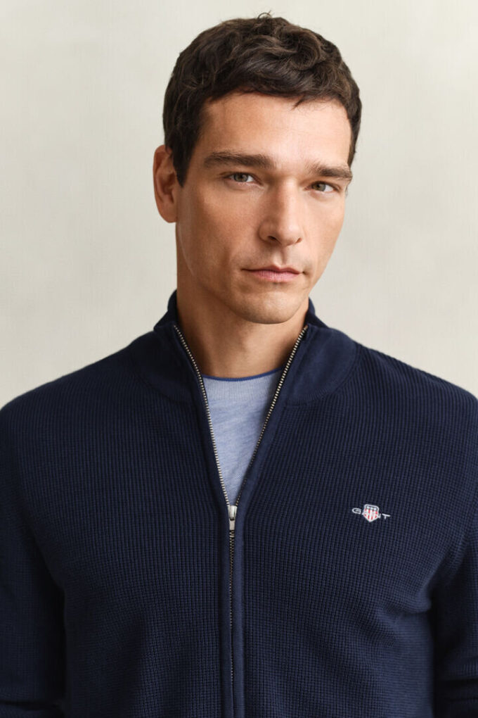 Textured Cotton Zip Cardigan