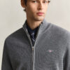 Textured Cotton Zip Cardigan
