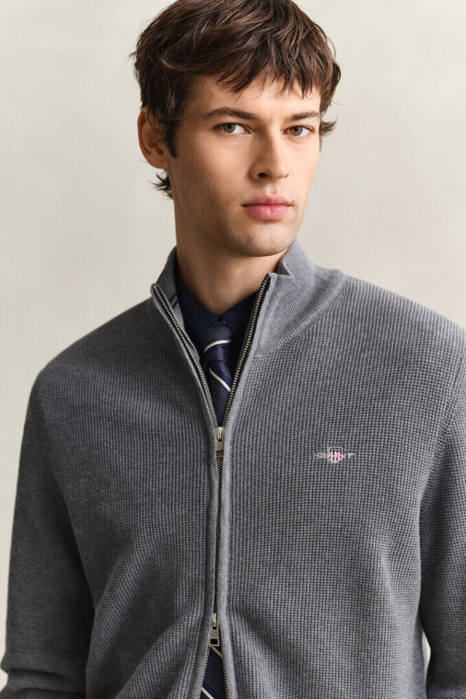 Textured Cotton Zip Cardigan