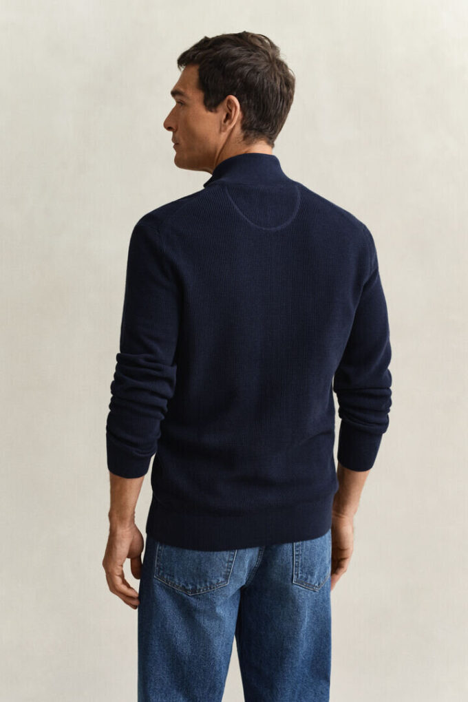 Textured Cotton Zip Cardigan