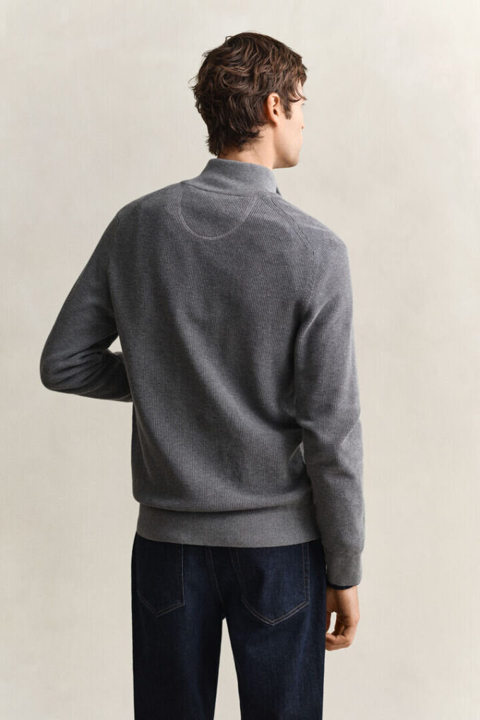 Textured Cotton Zip Cardigan