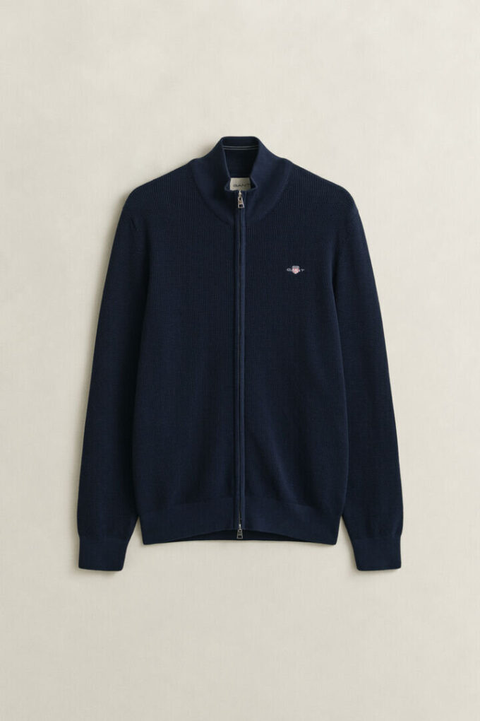 Textured Cotton Zip Cardigan