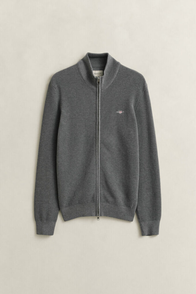 Textured Cotton Zip Cardigan